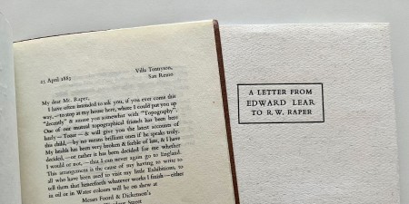 A Letter from Edward Lear to R. W. Raper