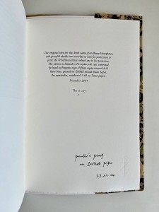 Special edition, hand-written colophon